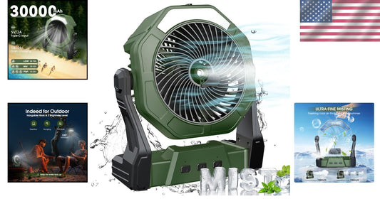 Durable Portable Misting Fan with Three Speeds & LED Light - Ideal for Outdoors