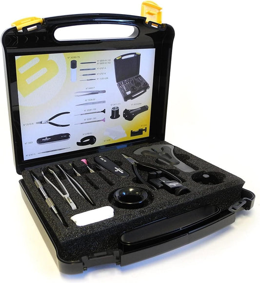 Professional 18-Piece Watch Repair Tool Kit with Hard Carry Case - Lightweight