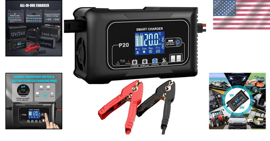 Durable 20A Smart Battery Maintainer for 12V and 24V Vehicles - Safe & Efficient