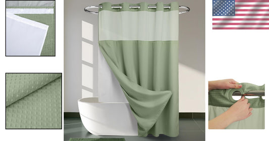 Water-Repellent Sage Green Shower Curtain – Effortless Hook-Free Installation