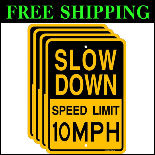 Lightweight 4-Pack Speed Limit Signs, 10 MPH Reflective Aluminum 17 x 12 Inches