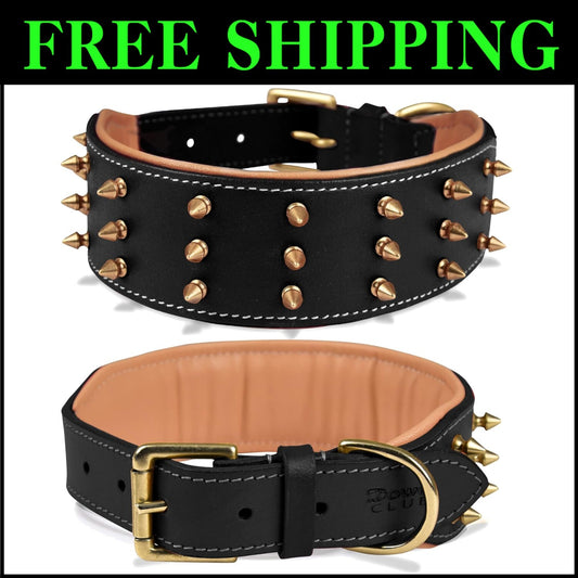 Stylish Spiked Leather Dog Collar for Large Breeds - Comfort and Safety Combined