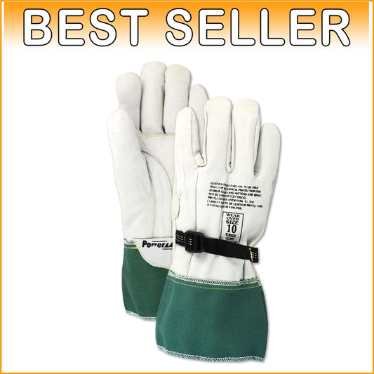 Premium Goatskin Leather Linesman Gloves, Size 9.5 - Adjustable Gauntlet Cuff