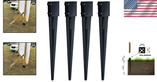 Durable Black Powder Coated Fence Post Anchor Ground Spike 36x4 Inches, 4-Pack