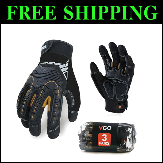 Heavy Duty Synthetic Leather Work Gloves - Touchscreen & Impact Protection