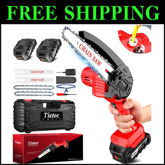 Versatile 6-Inch Mini Chainsaw with Safety Features & 2 All-Day Batteries