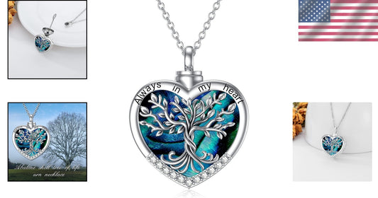 925 Sterling Silver Tree of Life Urn Necklace - Heart Keepsake Jewelry for Ashes