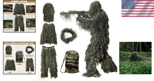 3D Camouflage Ghillie Suit - All-in-One Hunting Outfit with Carry Bag