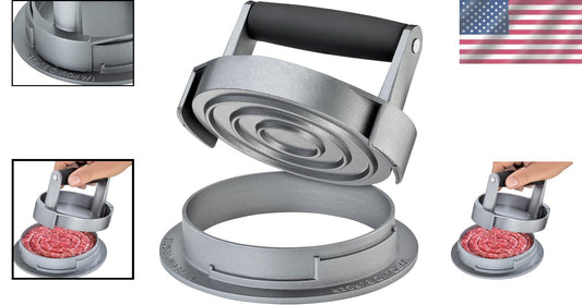 All-in-One Hamburger Patty Maker - Cast Aluminum Burger Press for Ideal Cooking