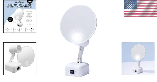 Portable 15x Magnification LED Mirror in Dove White - Ideal for Home and Travel