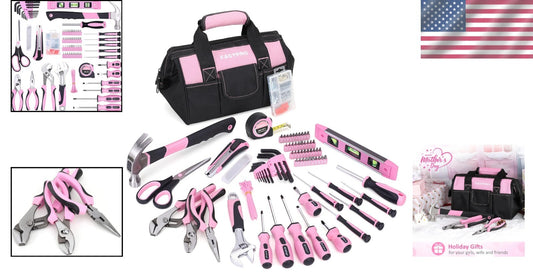 Complete Pink Tool Set - 220 Pieces with 12-Inch Storage Bag for Women