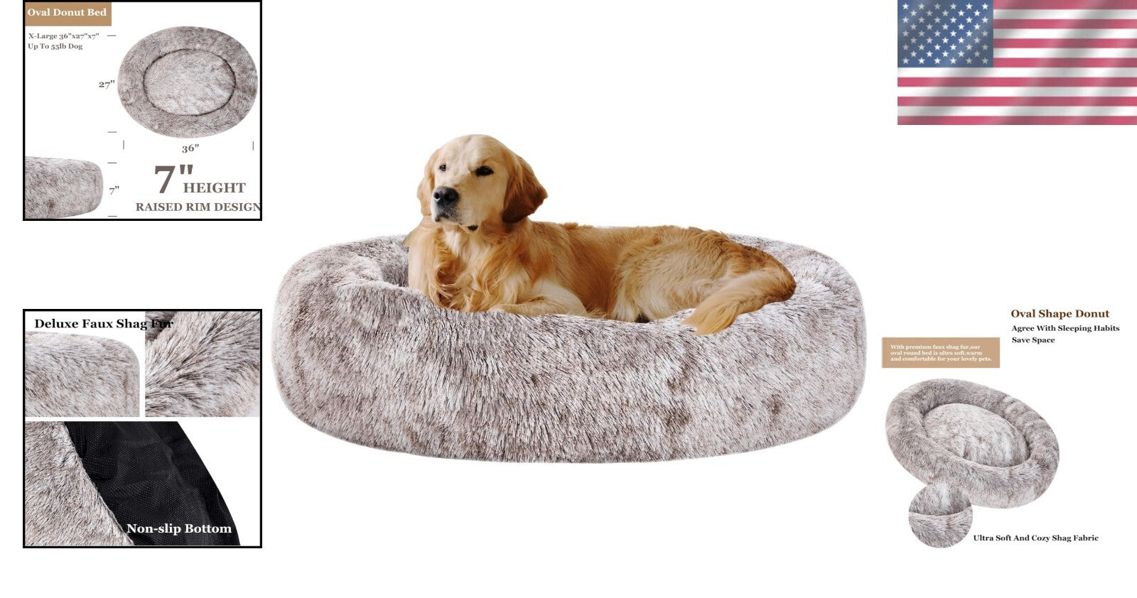 Luxurious Light Brown Faux Fur Pet Bed - Calming Cuddler for Medium Dogs