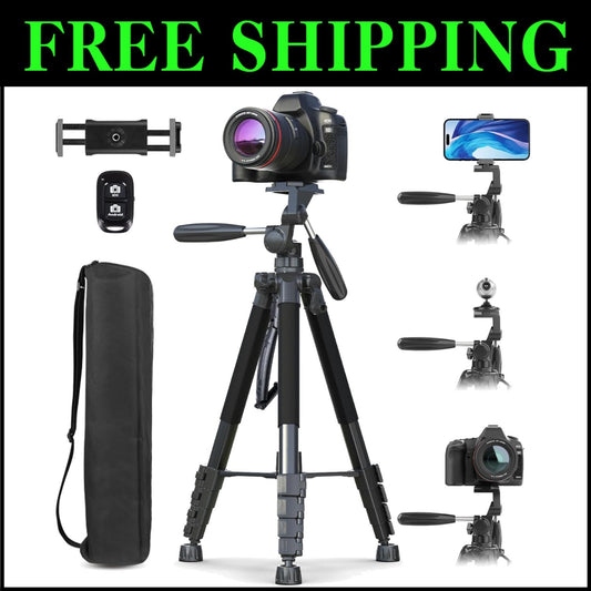 Lightweight 74" Heavy-Duty Tripod with Dual Handles for Every Photography Need
