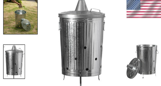 Galvanized Metal Garden Incinerator with Chimney - Round 20-Gallon Waste Burner