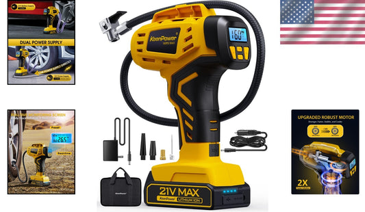 Cordless Tire Inflator with 21V Battery & Flashlight - Perfect for Nighttime Use