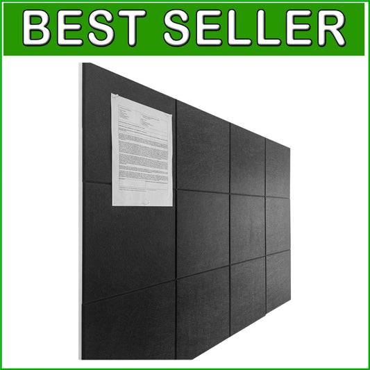 Eco-Friendly Black Cork Board Set – 12 Premium Felt Wall Panels with Adhesive