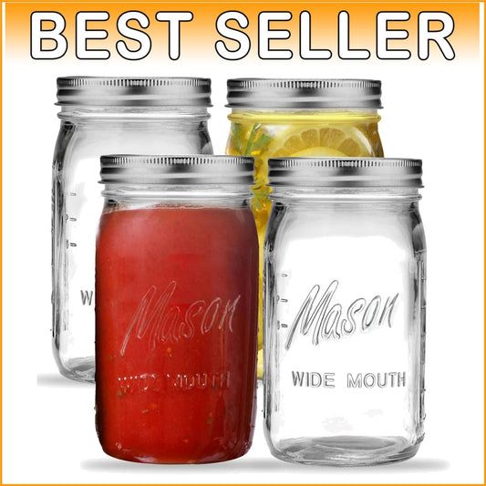 12-Pack Wide Mouth 32 oz Mason Jars - Airtight Seal for Canning & DIY Projects