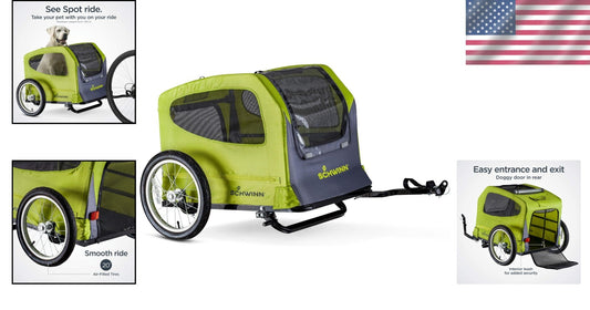 Versatile Pet Bicycle Trailer for Dogs - Quick Release, Washable, Green Color