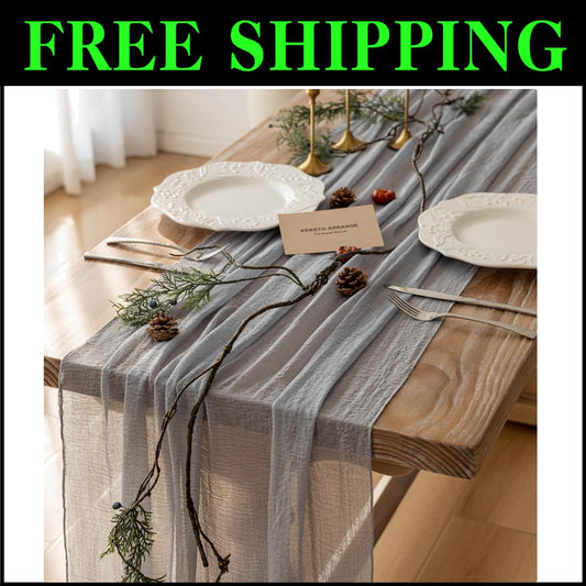 6pcs Rustic Cheesecloth Table Runners - 120” Dusty Blue for Weddings & Parties