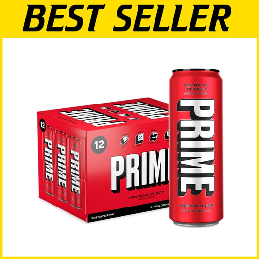 12-Pack PRIME Energy Tropical Punch - Hydrating Vegan Energy Drink with No Sugar