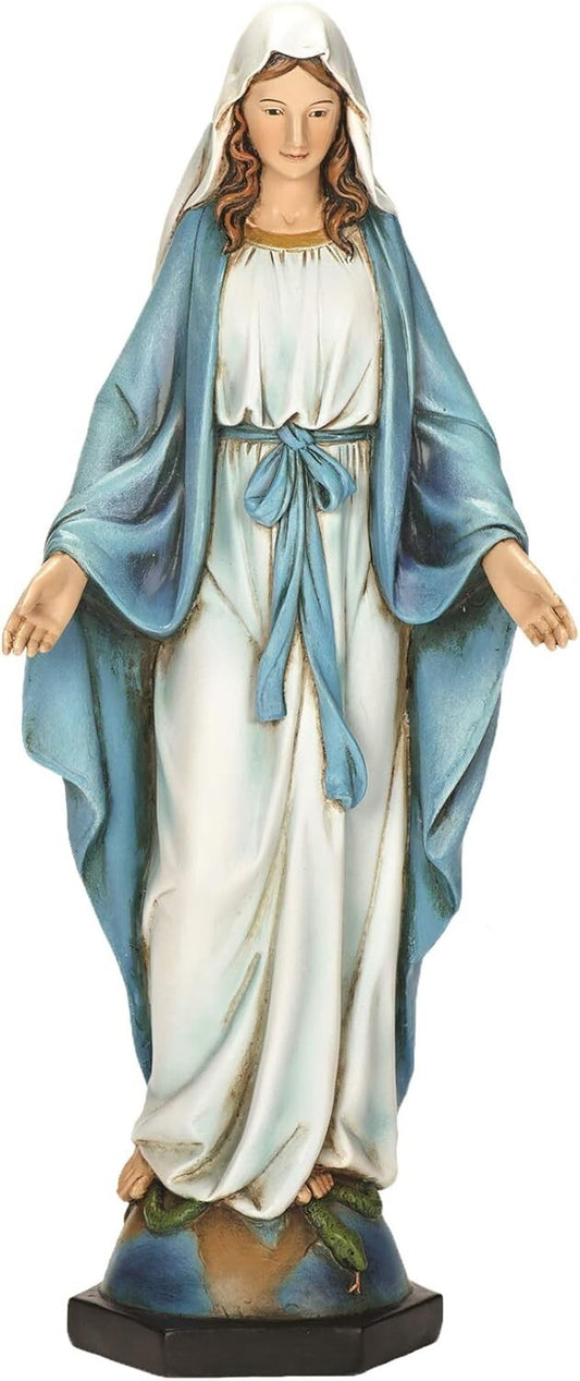 10.25" Our Lady of Grace Figurine, Hand-Painted Resin & Stone for Home Decor