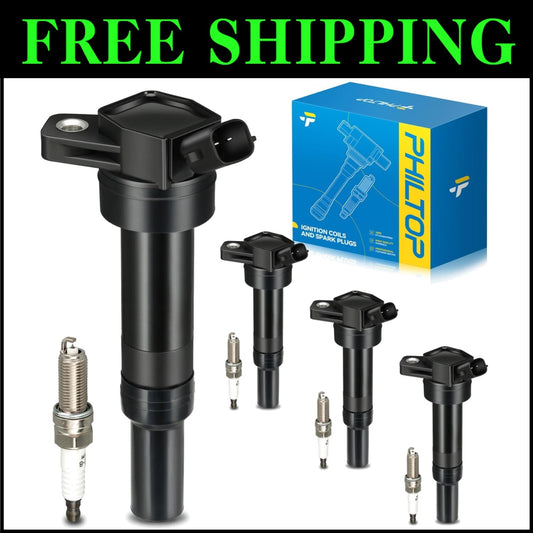 Universal Ignition Coil Pack and Spark Plugs Set (4) for Hyundai & Kia Vehicles