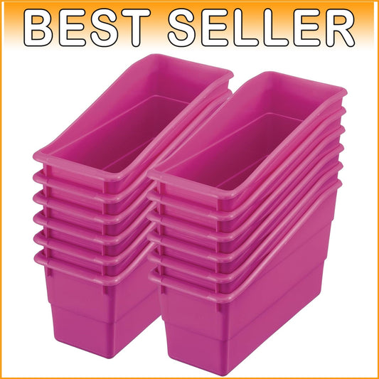 12 Pack Tapered Storage Bins for Books, Folders, and Magazines - Glossy Finish