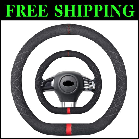 High-Quality 15-inch D-Shape Suede Steering Wheel Cover - Subaru WRX Compatible