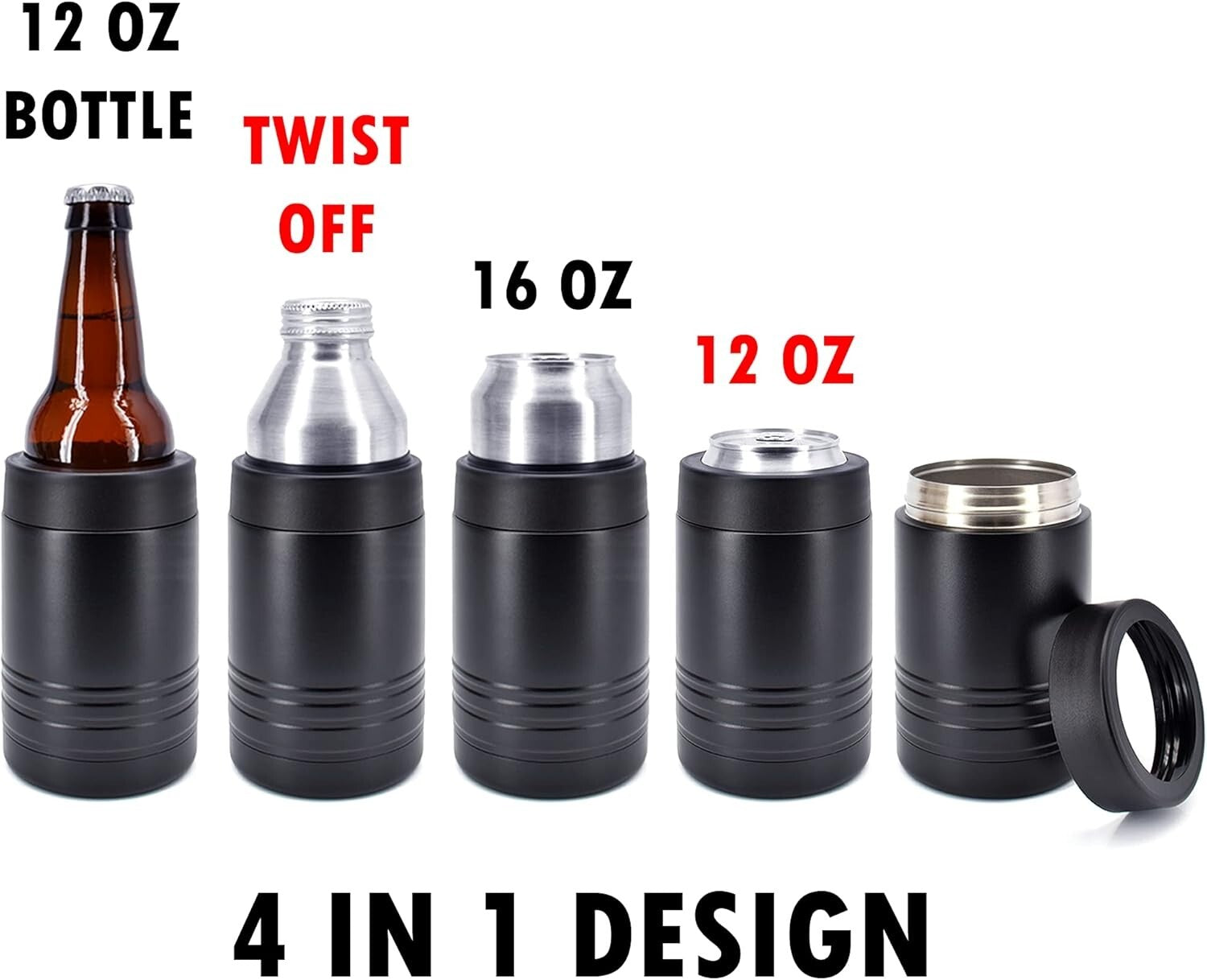 Double Wall Insulated Beverage Holders - 12 oz Can & 16 oz Bottle, 6 Pack