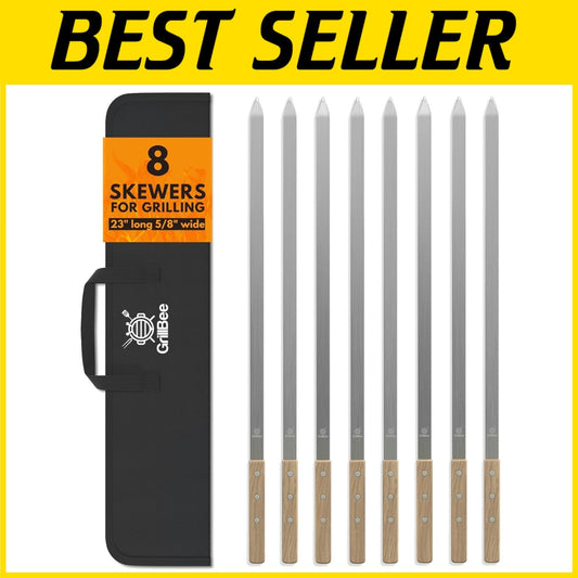 Extra Large 23" Reusable Stainless Steel Skewers for No Spin Grilling – Set of 8