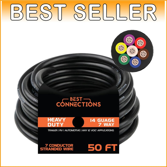 14 Gauge 7 Way Trailer Wire - Weatherproof 50 Ft Length Ideal for Automotive Use