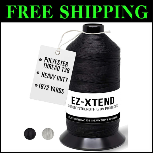 8 oz Heavy-Duty Black Polyester Thread for Outdoor & Marine Sewing Applications