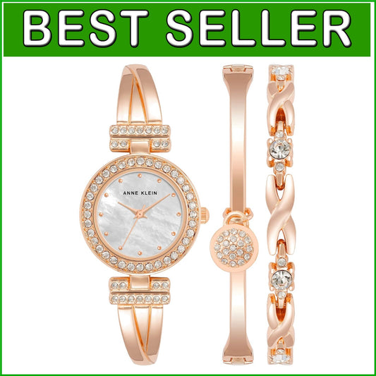 Premium Women's Crystal Accented Bangle Watch with Matching Bracelets Set