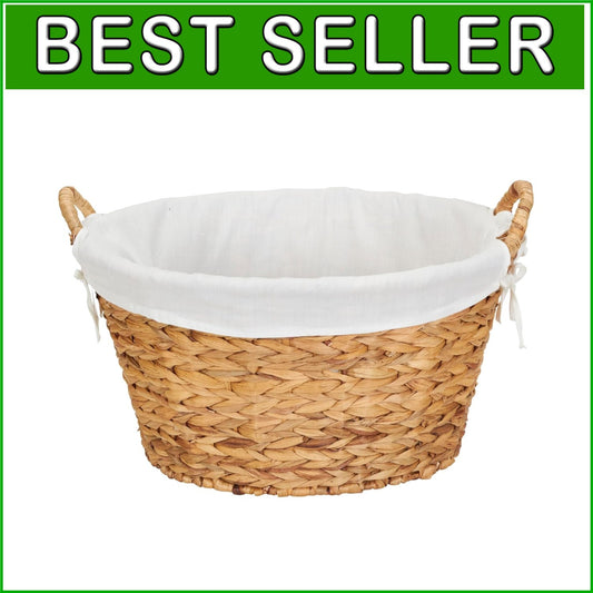 Elegant Large Round Wicker Laundry Basket with Liner, Natural Water Hyacinth