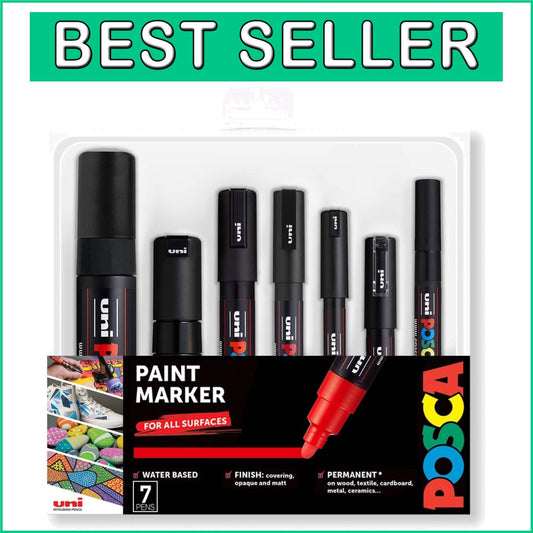 Full Black Pen Set of 7 with Contoured Grip & Chisel Tip for Smooth Writing