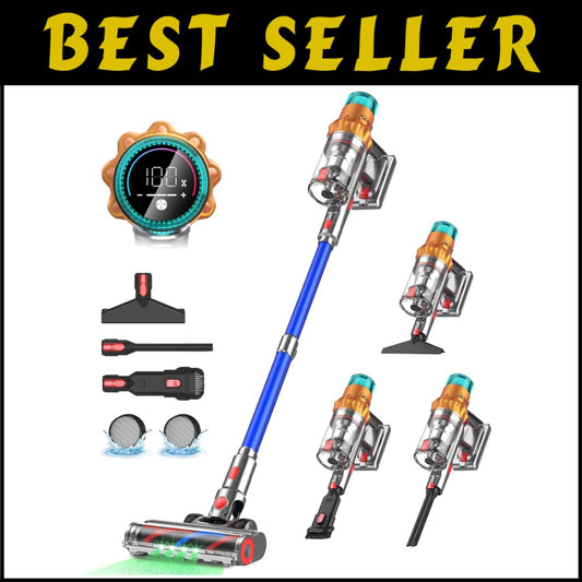 Powerful 600W Cordless Stick Vacuum Cleaner with HEPA Filter & LED Touch Screen