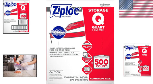 Ziploc 500-Count Double Zipper Storage Bags - Quart Size for Food Organization