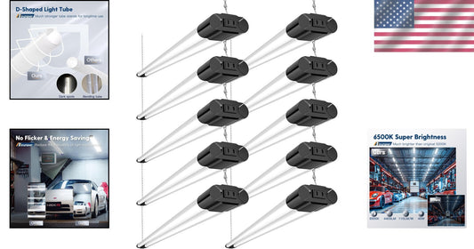 10-Linkable 4400 Lumen LED Shop Lights - Durable 4FT Fixtures for Home & Garage