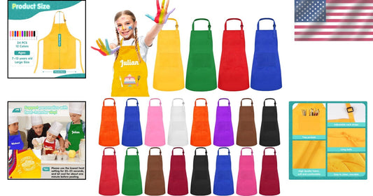 Durable Kids Chef Aprons Set in 12 Colors - Perfect for Cooking Parties and Arts