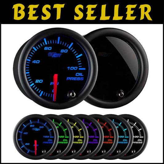 Illuminated 7 Color Oil Pressure Gauge - 2-1/16" Black Dial for Cars & Trucks