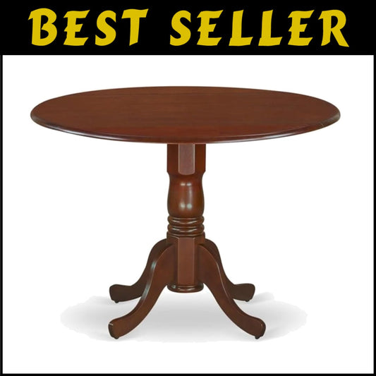 Elegant Mahogany Round Dining Table with Dropleaf - 42x42 Inch Pedestal Style