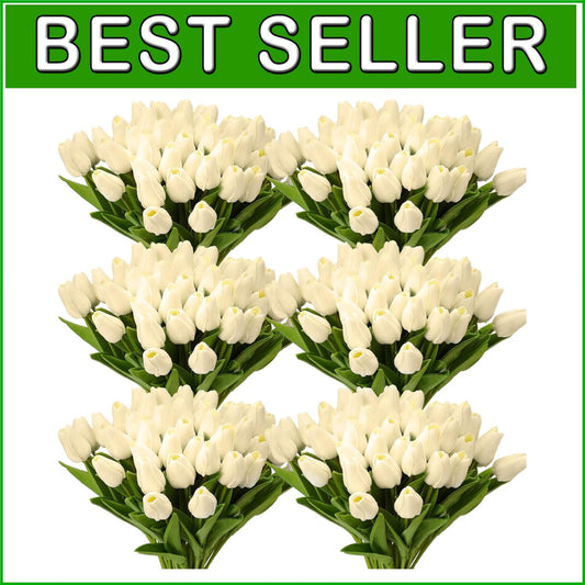 Waterproof Faux Tulips in Milk White - 100-Piece Set for Year-Round Elegance