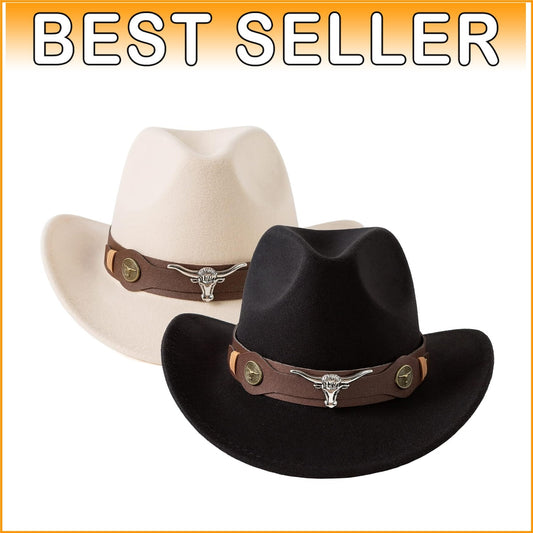 Chic 2 Pack Women's Western Style Hats with Faux Leather Band & Fashion Flair