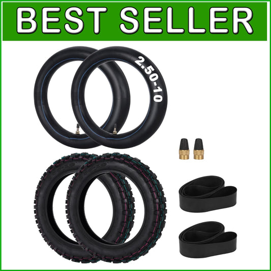 2.50-10 Off-Road Tire and Inner Tube Set for Superior Grip, Fits XR50 PW50 JR50