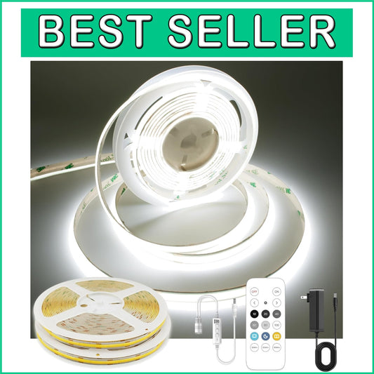 32.8ft Dimmable COB LED Strip Light - 6000K Daylight White with Remote Control