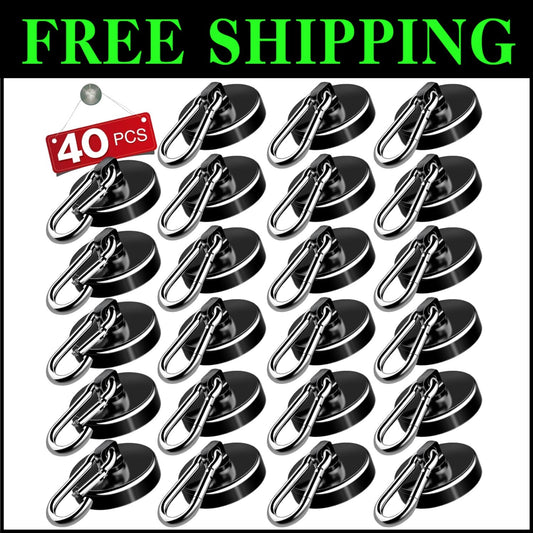 Versatile 40-Pack Black Magnetic Hooks - 110LBS Capacity for Easy Organization