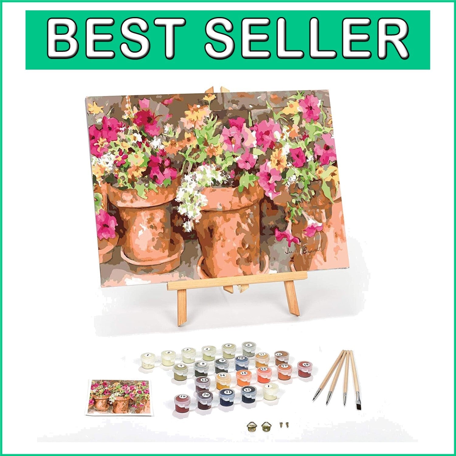 Complete Adult Paint by Numbers Set with Easel - Sweet Petunias 16x20