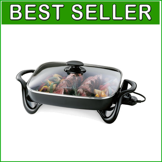 Versatile 16-Inch Electric Skillet with PFAS Free Nonstick Surface & Glass Lid