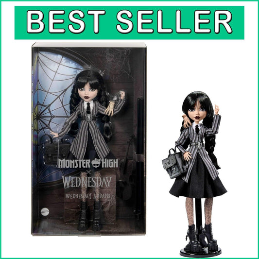Dramatic Wednesday Addams Doll with Stand, Thing, & Unique Backpack Accents