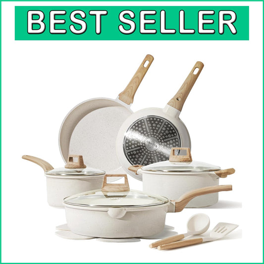 Elegant 14-Piece Nonstick Cookware Set: PFOA Free & Induction Compatible